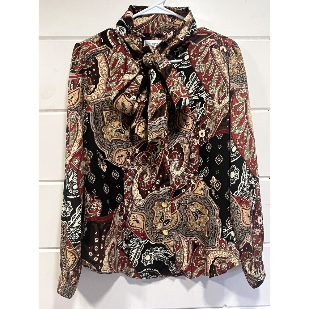 VTG Brownstone Studio‎ Paisley Tie-Neck Blouse Top Size Petite Med. Retro Career